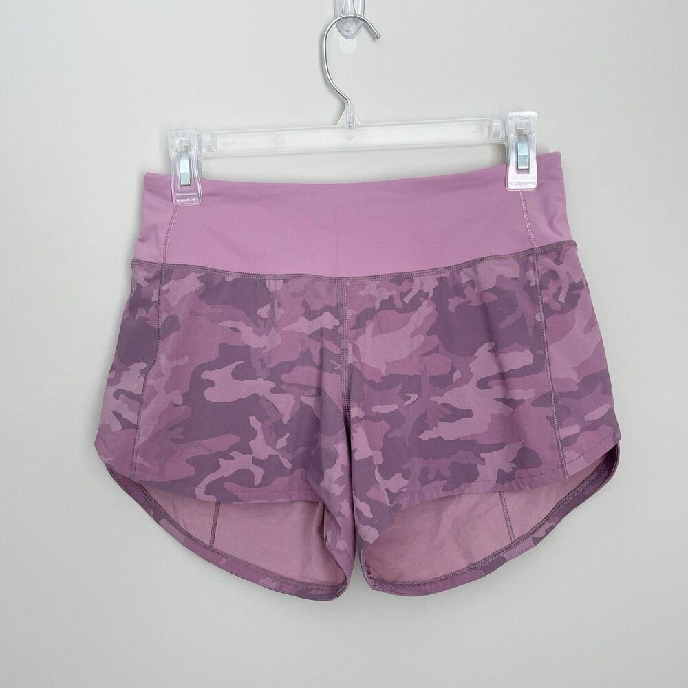 Lululemon Size 4 Tall Speed Up Shorts Pink Mauve Camo Running Workout Athletic